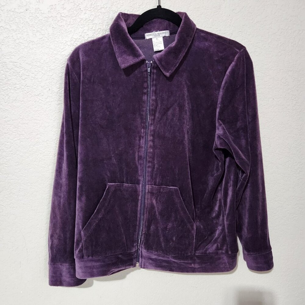Vintage Rebecca Malone Jacket Womens Petite Large Purple Velour Zip Up